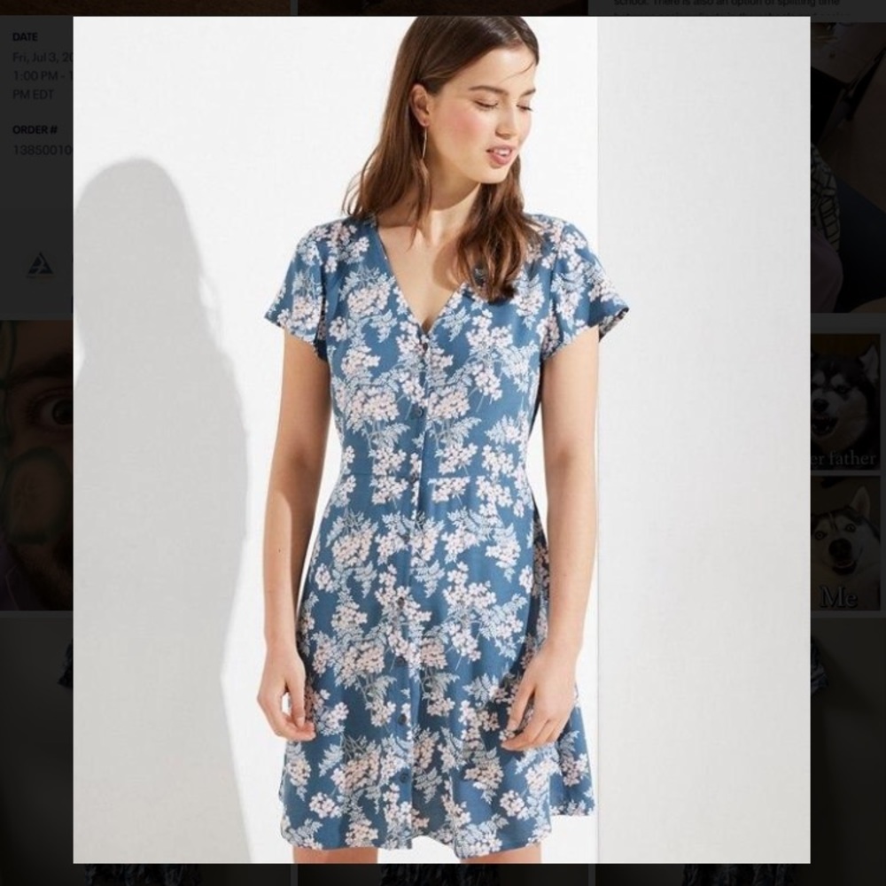 Blue Floral Button-down LOFT Dress with Pockets
